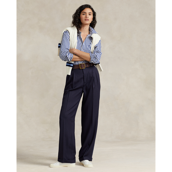 Ralph Lauren Relaxed Fit Pleated-front Wool Pant In Navy