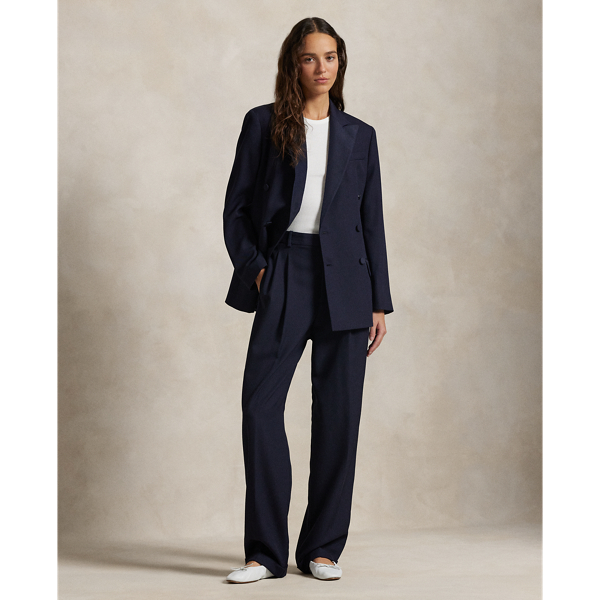 Ralph Lauren Relaxed Fit Pleated-front Wool Pant In Navy