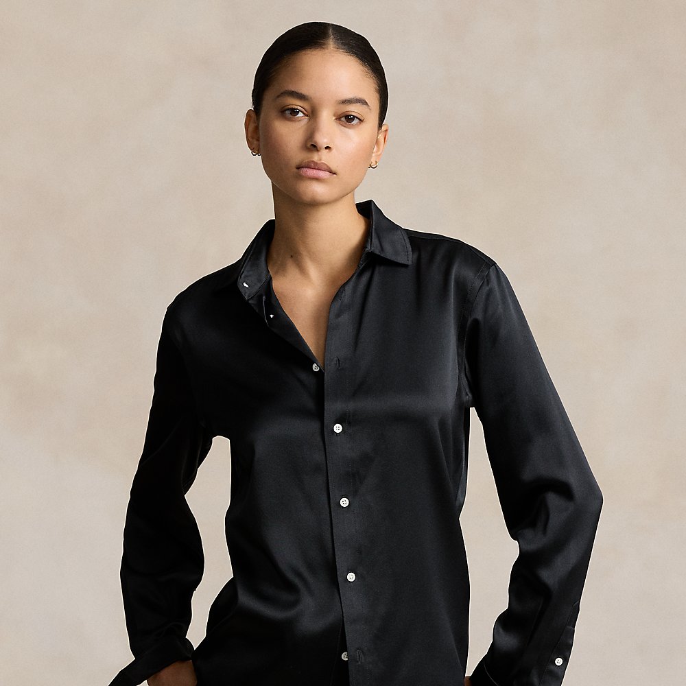 Ralph Lauren Classic Fit Silk Shirt In Polo Black