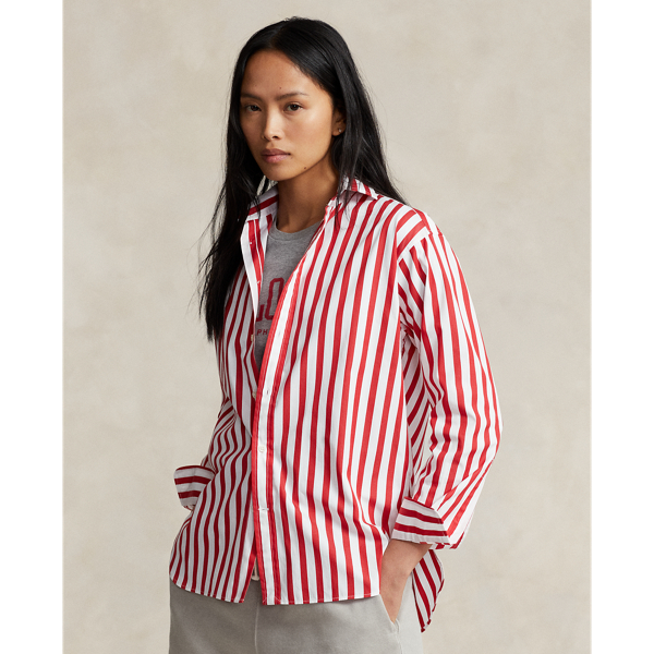 Polo Ralph Lauren Relaxed Fit Striped Cotton Shirt In Red/white Stripe