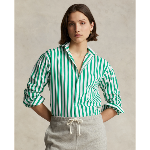 Polo Ralph Lauren Relaxed Fit Striped Cotton Shirt In Green/white Stripe