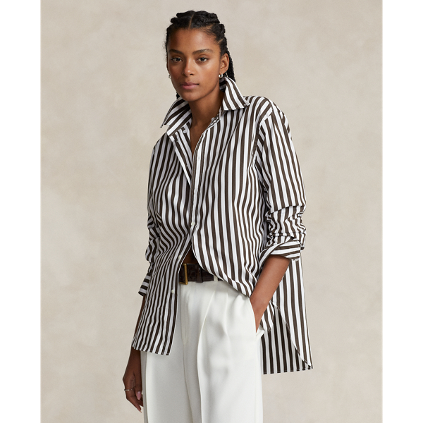 Polo Ralph Lauren Striped Cotton Shirt In Brown/white Stripe