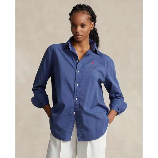 Ralph Lauren Oversize Fit Cotton Twill Shirt In Light Navy