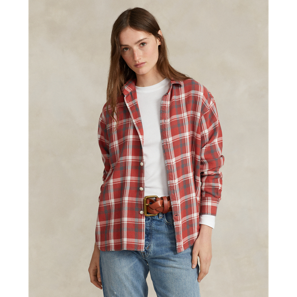 Polo Ralph Lauren Relaxed Fit Plaid Cotton Shirt In Outpost Red/cream Multi
