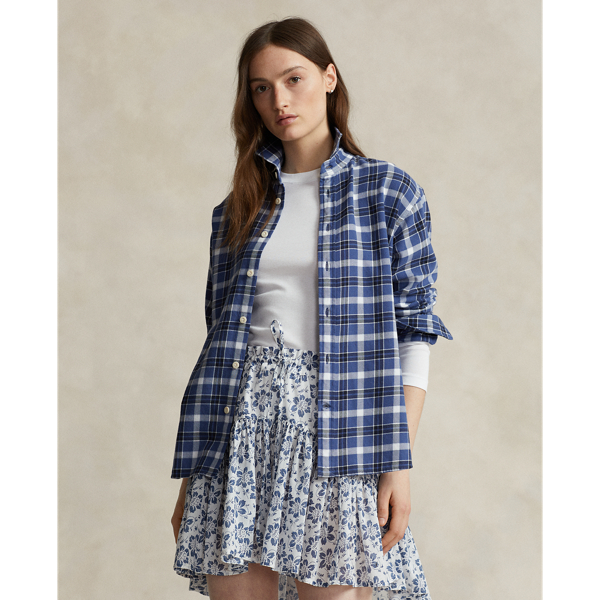 Polo Ralph Lauren Relaxed Fit Plaid Cotton Shirt In Navy/blue/cream Multi Pl