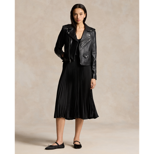 Ralph Lauren Pleated Georgette Skirt In Polo Black