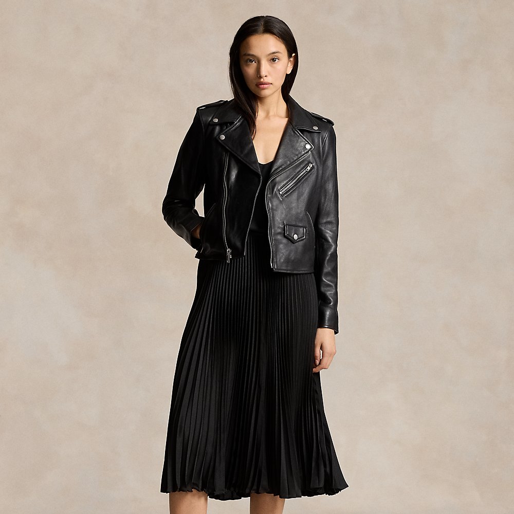 Ralph Lauren Pleated Georgette Skirt In Polo Black