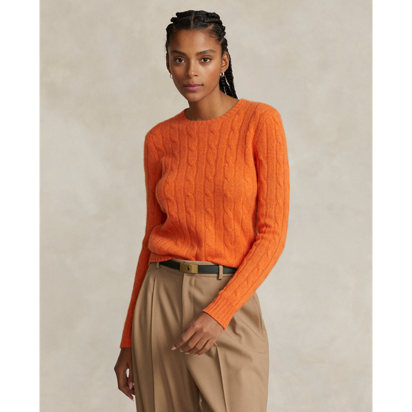 Ralph Lauren Cable-knit Cashmere Sweater In Flannel Orange Melange