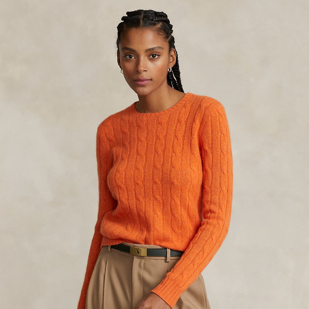 Ralph Lauren Cable-knit Cashmere Sweater In Flannel Orange Melange
