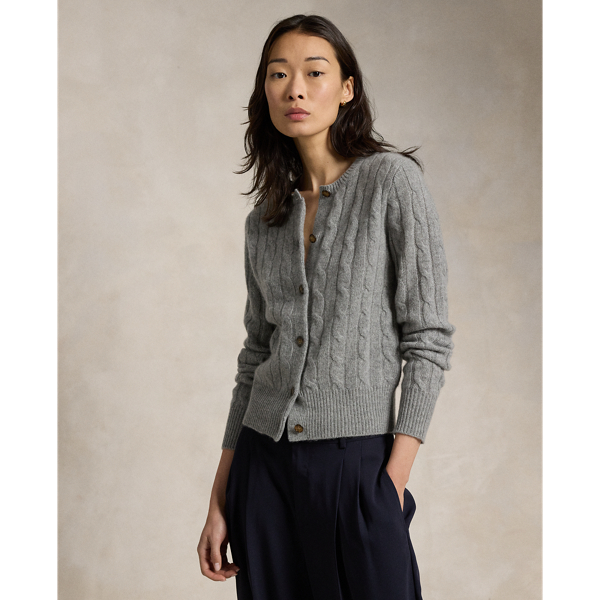 Polo Ralph Lauren Cable-knit Cashmere Crewneck Cardigan In Battalion Grey Heather
