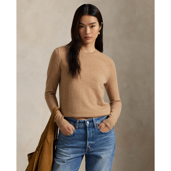 Ralph Lauren Cashmere Crewneck Sweater In Collection Camel Melange