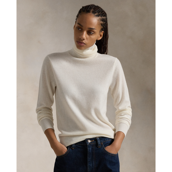 Ralph Lauren Slim Fit Cashmere Turtleneck In Cream