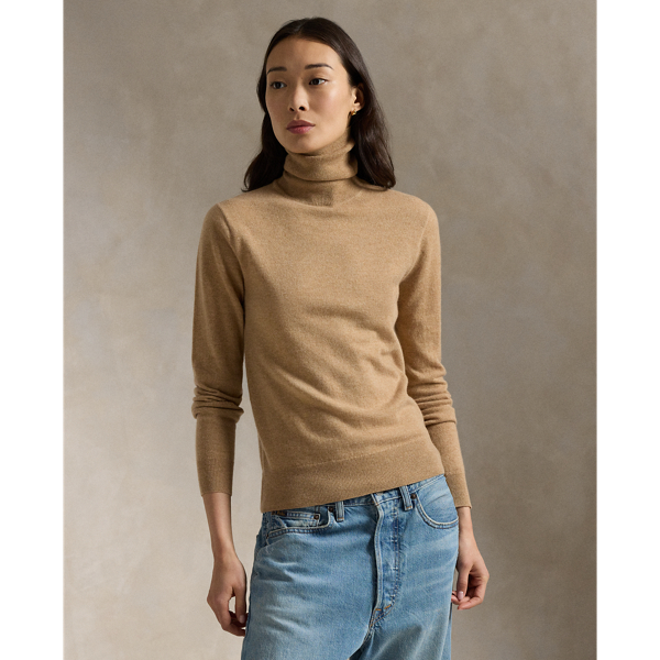 Ralph Lauren Slim Fit Cashmere Turtleneck In Collection Camel Melange