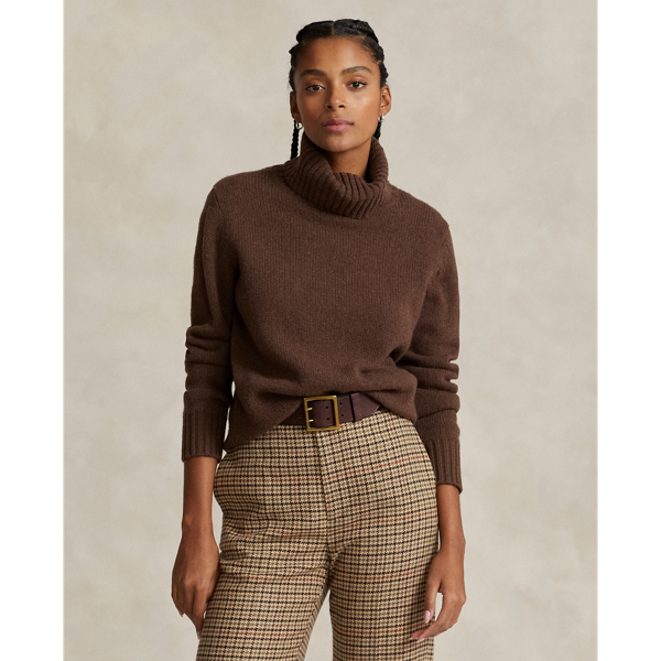 Ralph Lauren Wool Turtleneck Sweater In Brown Melange