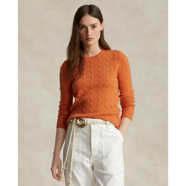 Ralph Lauren Cable-knit Wool-cashmere Sweater In Flannel Orange Melange