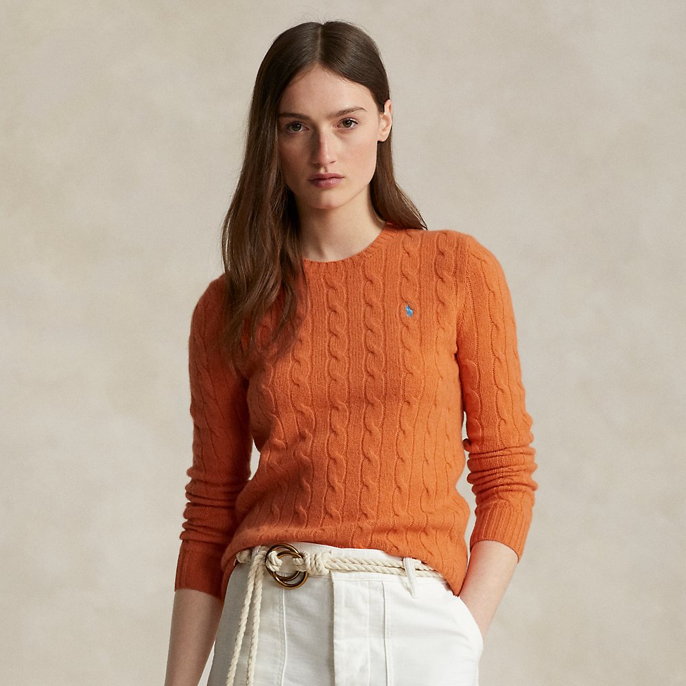 Ralph Lauren Cable-knit Wool-cashmere Sweater In Flannel Orange Melange
