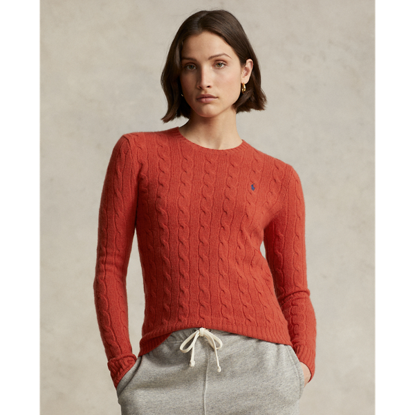 Ralph Lauren Cable-knit Wool-cashmere Sweater In Faded Red