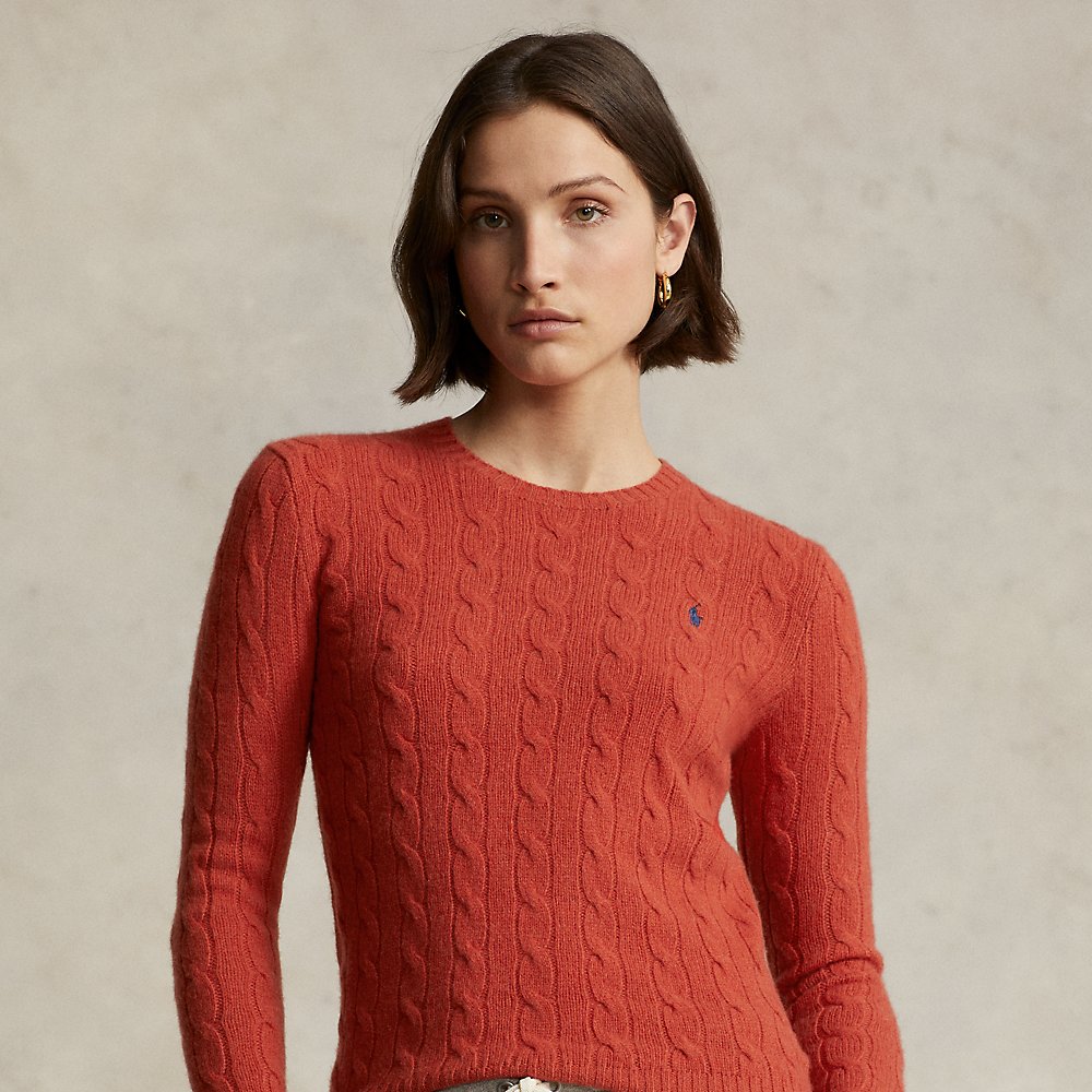 Ralph Lauren Cable-knit Wool-cashmere Sweater In Faded Red