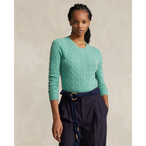 Polo Ralph Lauren Cable-knit Wool-cashmere Sweater In Greenscape Melange