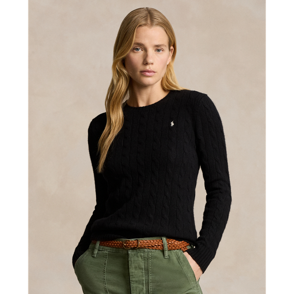Ralph Lauren Cable-Knit Wool-Cashmere Sweater Polo Black