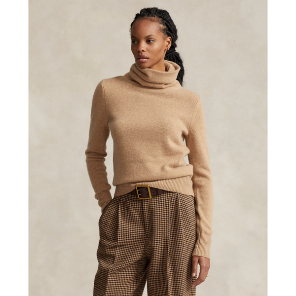 Camel cashmere turtleneck clearance sweater