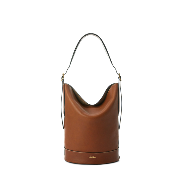 Shop Polo Ralph Lauren Leather Medium Bellport Bucket Bag In Tan