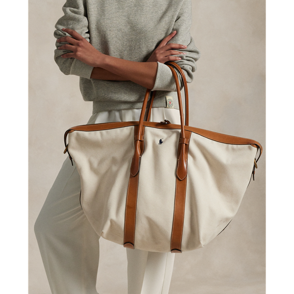 Ralph Lauren Canvas Extra-large Bellport Tote In Natural/cuoio