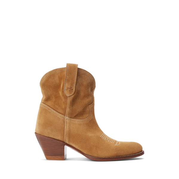 Polo Ralph Lauren Calfskin Suede Western Boot In Caramel