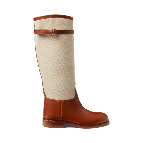 Shop Polo Ralph Lauren Canvas-leather Riding Boot In Cream