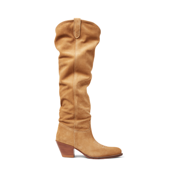 Polo Ralph Lauren Suede Tall Western Boot In Caramel