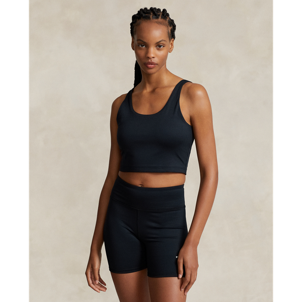 Ralph Lauren Cropped Sueded Jersey Tank Top In Polo Black