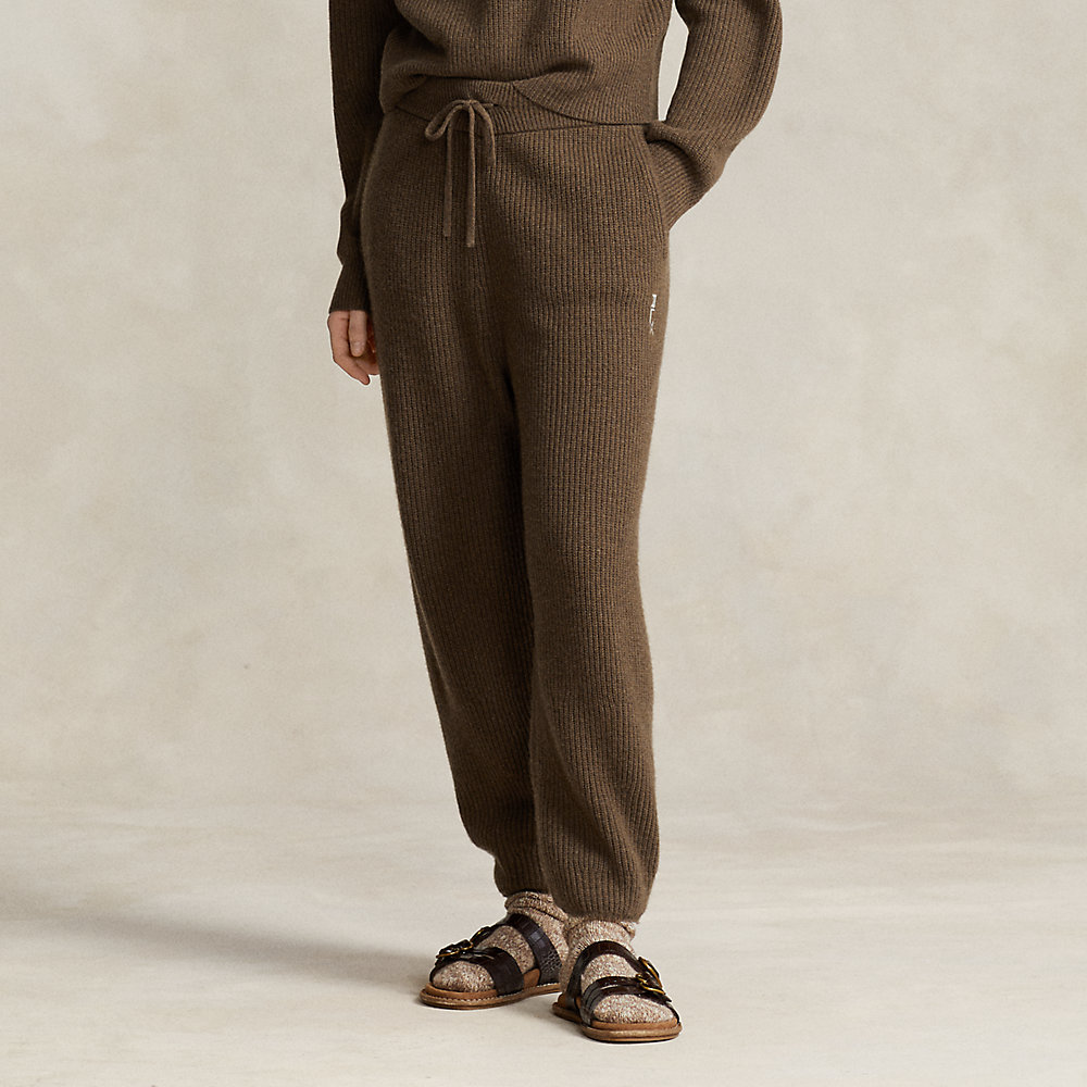 Ralph Lauren Rib-knit Cashmere-wool Sweater Pant In Light Brown Heather