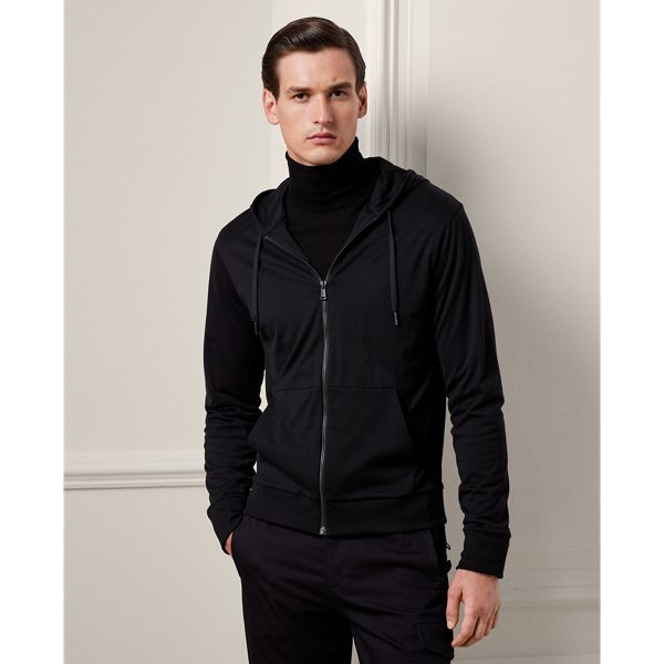 Ralph Lauren Purple Label Lisle Full-zip Hoodie In Classic Black