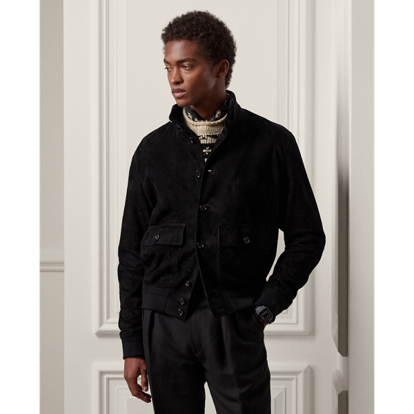 Ralph Lauren Purple Label Hayworth Suede Jacket In Polo Black