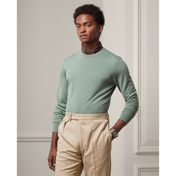 Ralph Lauren Purple Label Cashmere Crewneck Sweater In Green Bay