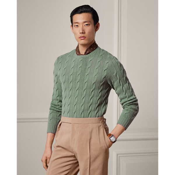Ralph Lauren Purple Label Cable-knit Cashmere Sweater In Green Bay