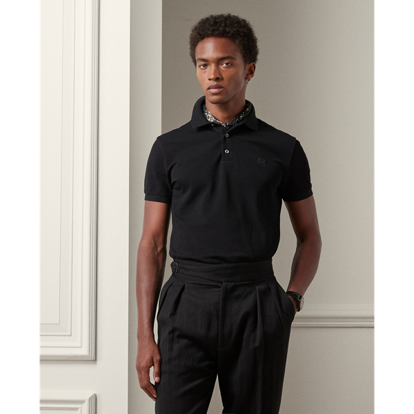 Ralph Lauren Purple Label Custom Slim Fit Piqué Polo Shirt In Classic Black