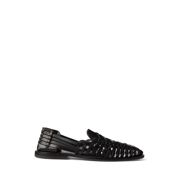 Shop Ralph Lauren Purple Label Handwoven Leather Sandal In Black