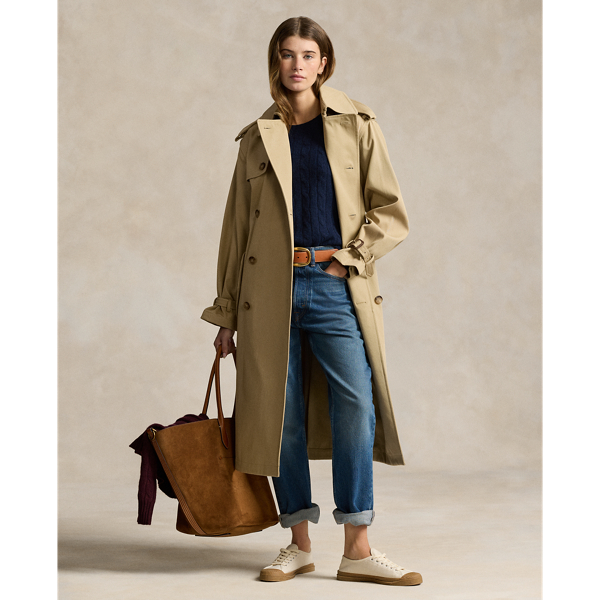 Ralph Lauren Double-breasted Twill Trench Coat In Surrey Tan