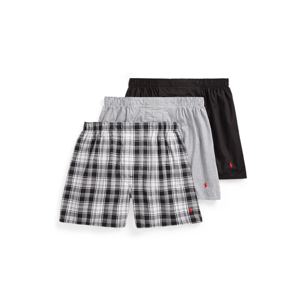 Polo Ralph Lauren Classic Woven Cotton Boxer 3-pack In Navy Stripe/muller Plaid