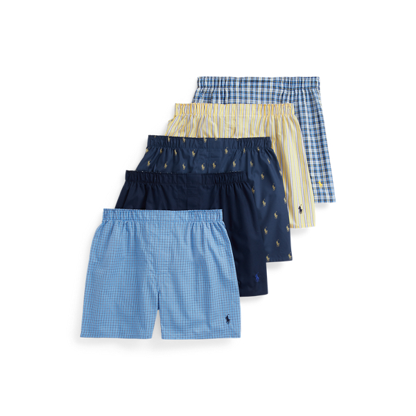 Polo Ralph Lauren Classic Woven Cotton Boxer 5-pack In Blue Assorted