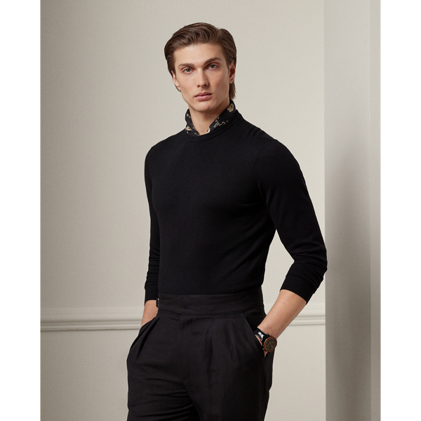 Ralph Lauren Purple Label Cashmere Crewneck Sweater In Classic Black