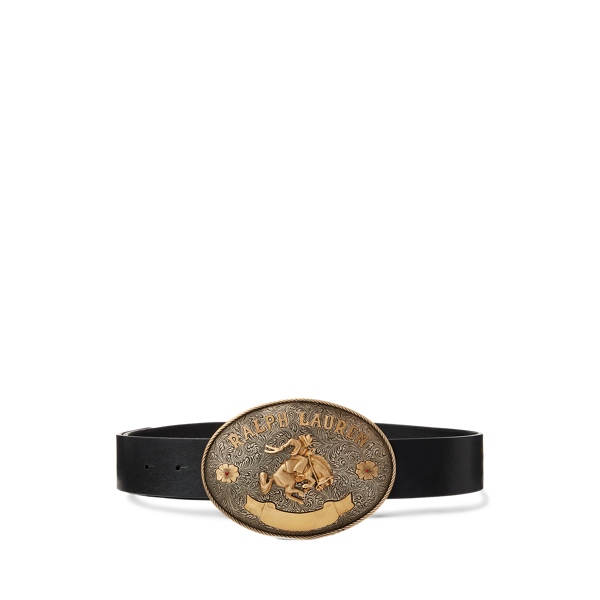 Shop Collection Rodeo-buckle Vachetta Leather Wide Belt In Black