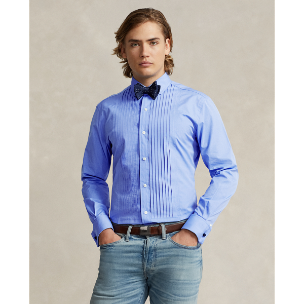 Polo Ralph Lauren Custom Fit French Cuff Tuxedo Shirt In Blue Eoe