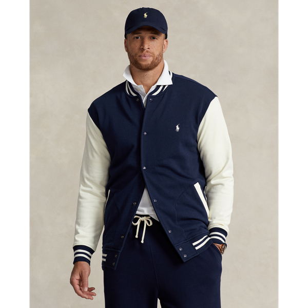 Polo Ralph Lauren Fleece Baseball Jacket In Cruise Navy,clubhouse Cream