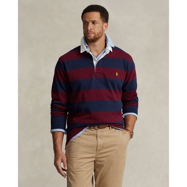 Polo Ralph Lauren The Iconic Rugby Shirt Man Polo Shirt Burgundy Size Xxl Cotton In Cruise Navy/ Classic Wine