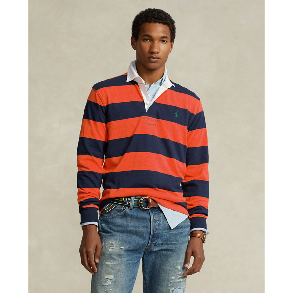 Ralph Lauren The Iconic Rugby Shirt In Navy/spectrum Orange | ModeSens