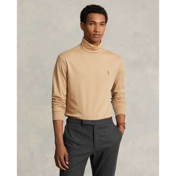 Polo Ralph Lauren Soft Cotton Turtleneck In Classic Camel Heather