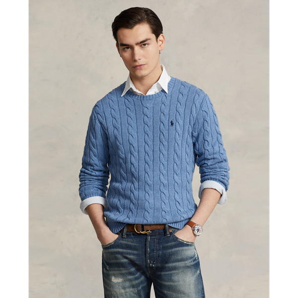 Ralph Lauren Cable-knit Cotton Sweater In Sky Blue Heather