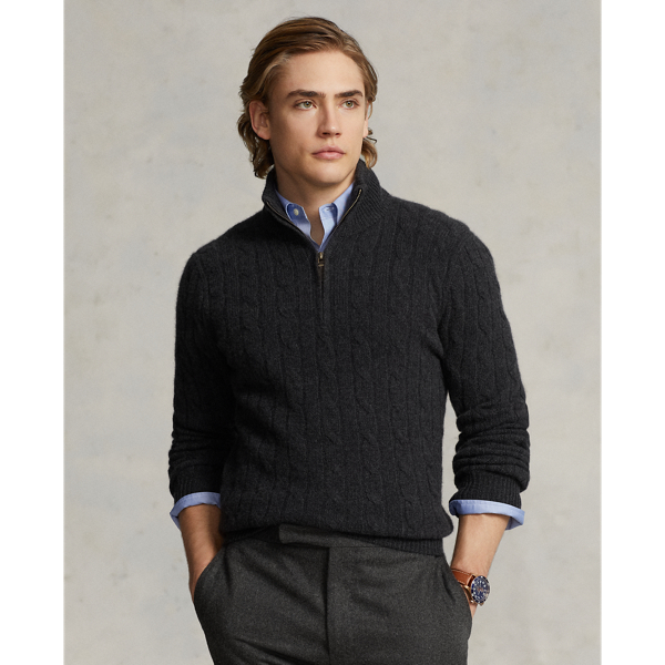 Ralph Lauren Cable-knit Cashmere Quarter-zip Sweater In Dark Granite